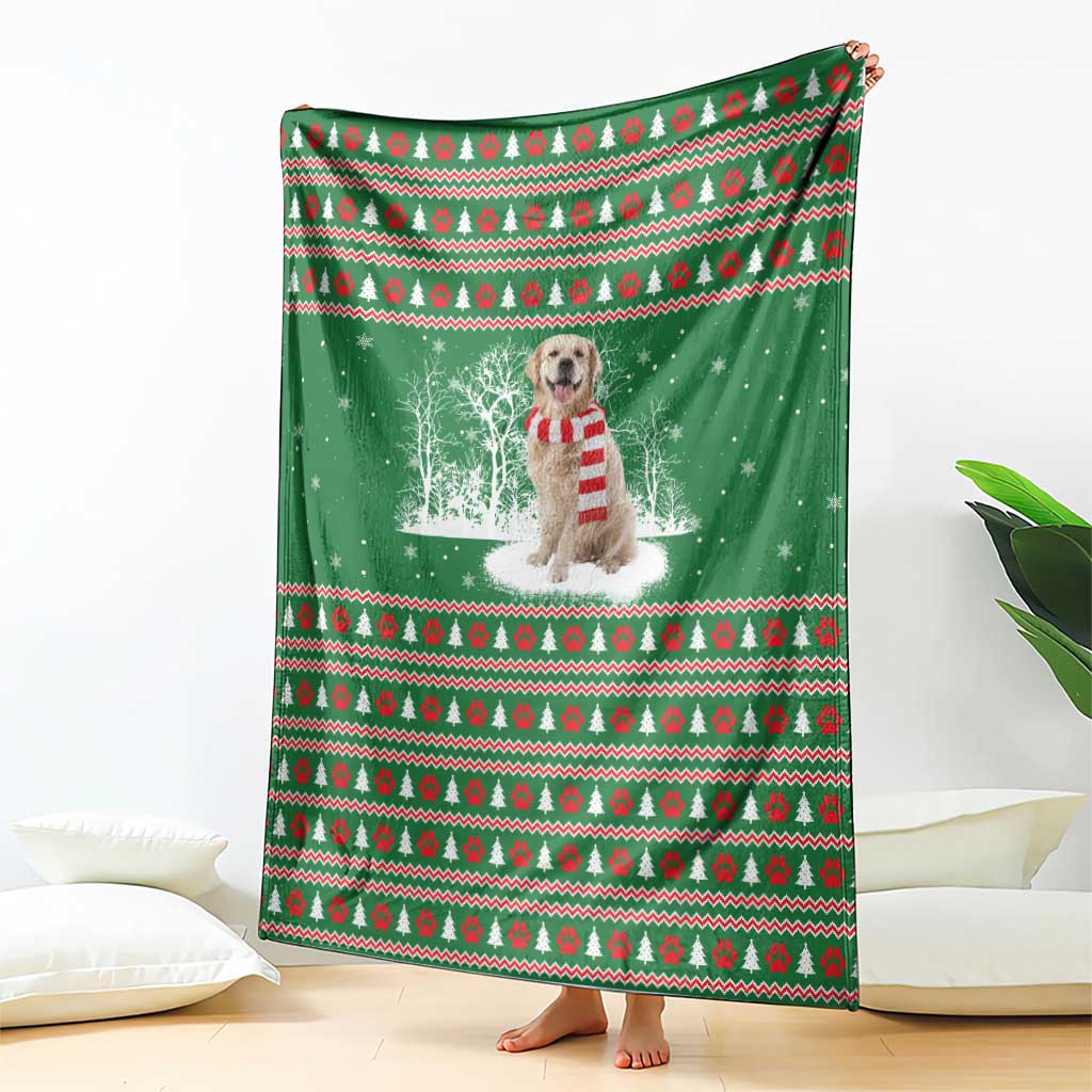 Golden Retriever Christmas Blanket with Red Scarf Snowflakes and Tree Pattern - Wonder Print Shop