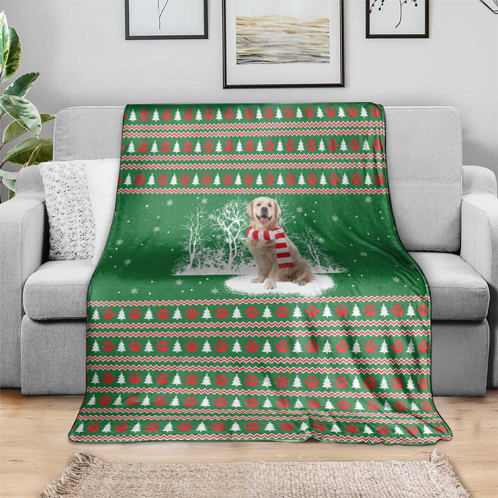 Golden Retriever Christmas Blanket with Red Scarf Snowflakes and Tree Pattern - Wonder Print Shop