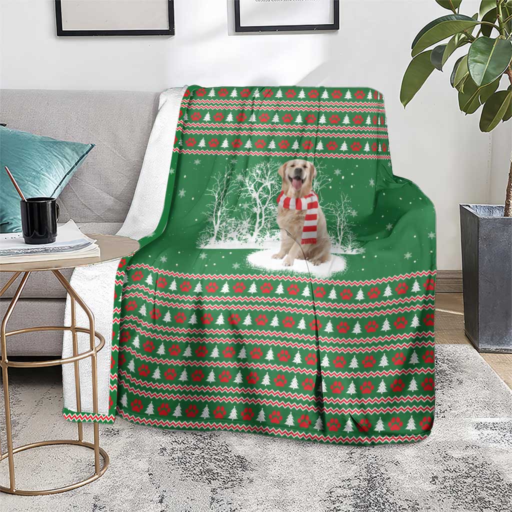 Golden Retriever Christmas Blanket with Red Scarf Snowflakes and Tree Pattern - Wonder Print Shop