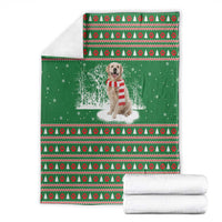 Golden Retriever Christmas Blanket with Red Scarf Snowflakes and Tree Pattern - Wonder Print Shop