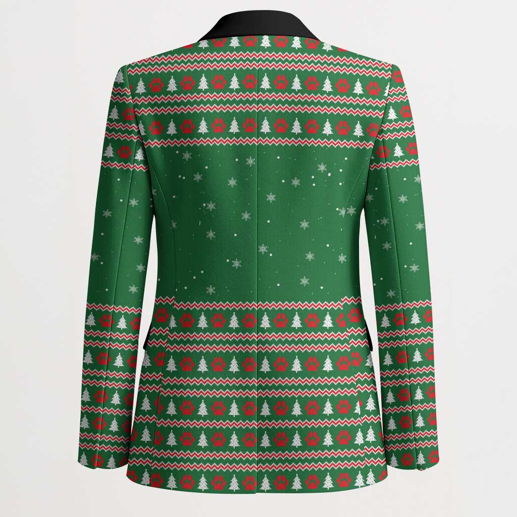 Golden Retriever Christmas Blazer with Red Scarf Snowflakes and Tree Pattern - Wonder Print Shop
