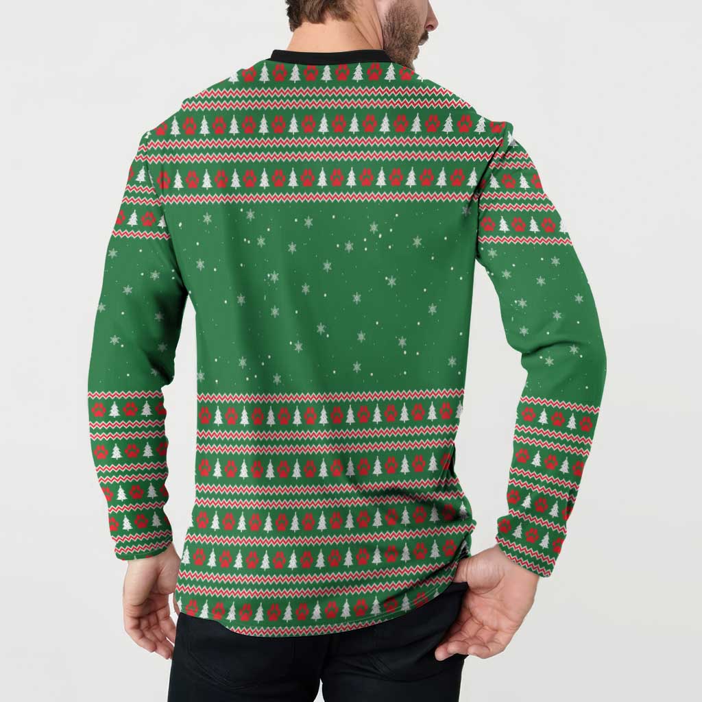 Golden Retriever Christmas Button Sweatshirt with Red Scarf Snowflakes and Tree Pattern - Wonder Print Shop