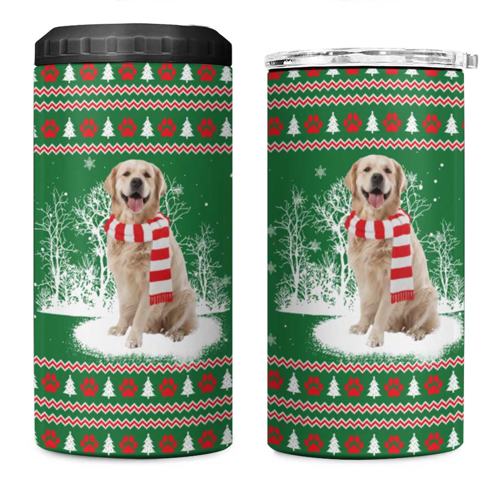 Golden Retriever Christmas 4 in 1 Can Cooler Tumbler with Red Scarf Snowflakes and Tree Pattern - Wonder Print Shop