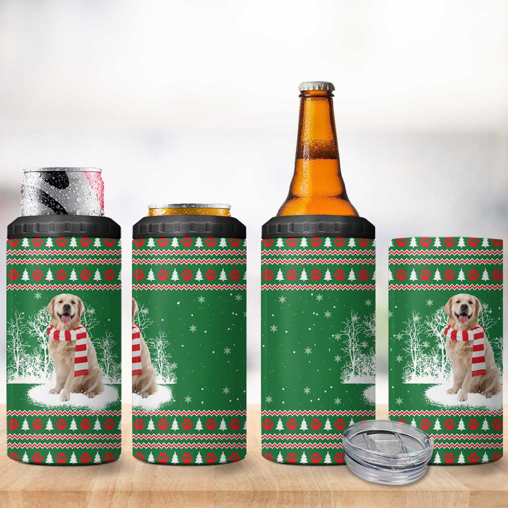 Golden Retriever Christmas 4 in 1 Can Cooler Tumbler with Red Scarf Snowflakes and Tree Pattern - Wonder Print Shop
