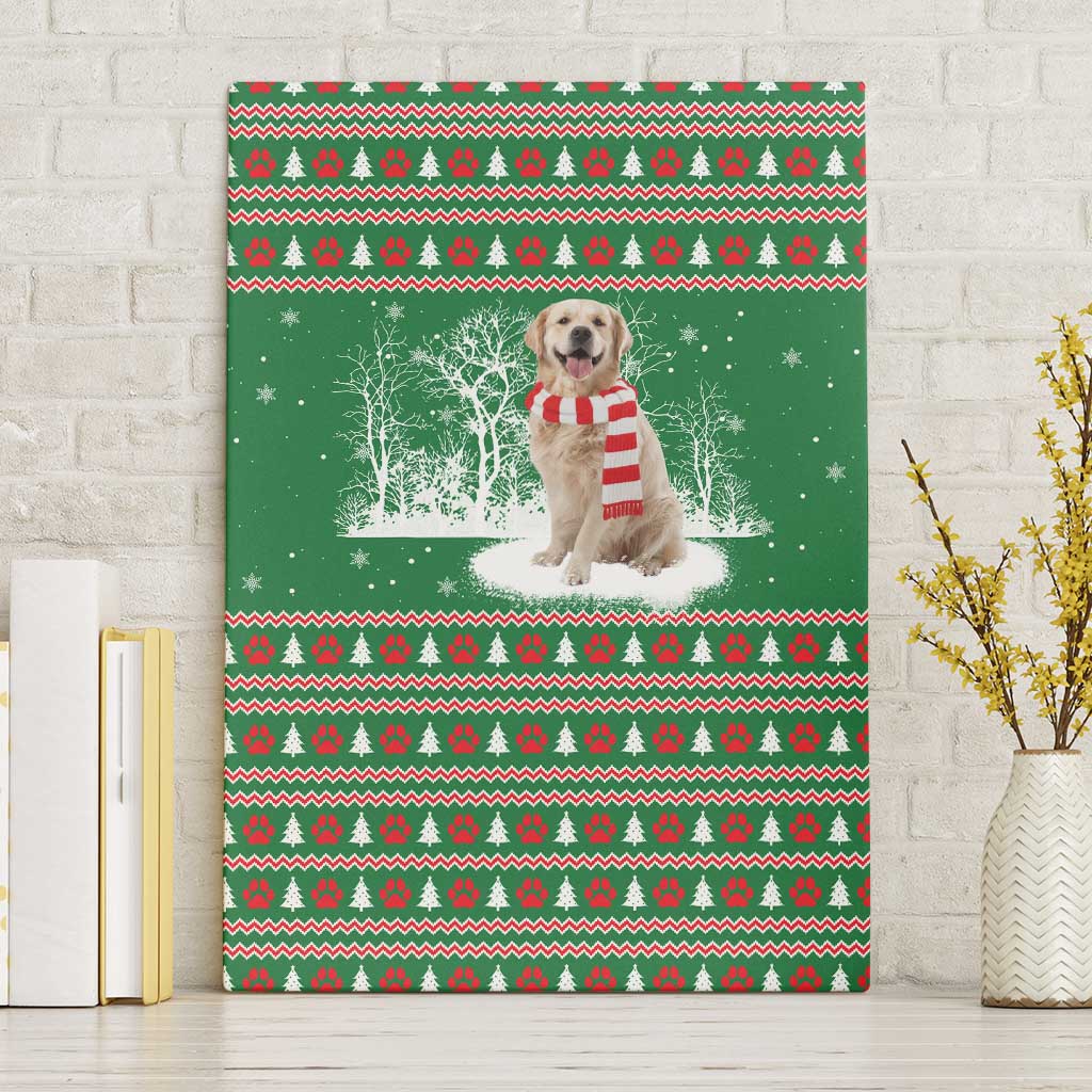 Golden Retriever Christmas Canvas Wall Art with Red Scarf Snowflakes and Tree Pattern - Wonder Print Shop