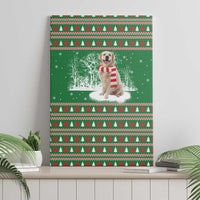 Golden Retriever Christmas Canvas Wall Art with Red Scarf Snowflakes and Tree Pattern - Wonder Print Shop