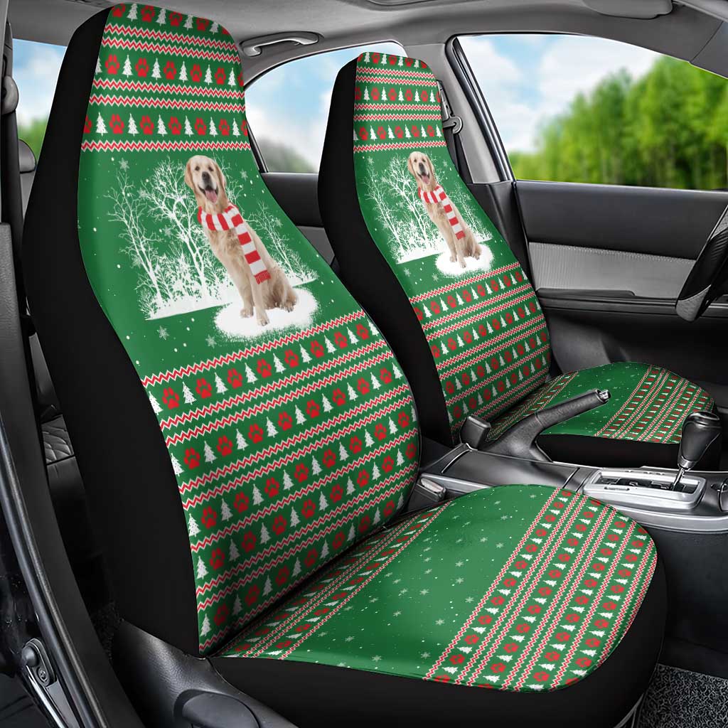 Golden Retriever Christmas Car Seat Cover with Red Scarf Snowflakes and Tree Pattern - Wonder Print Shop