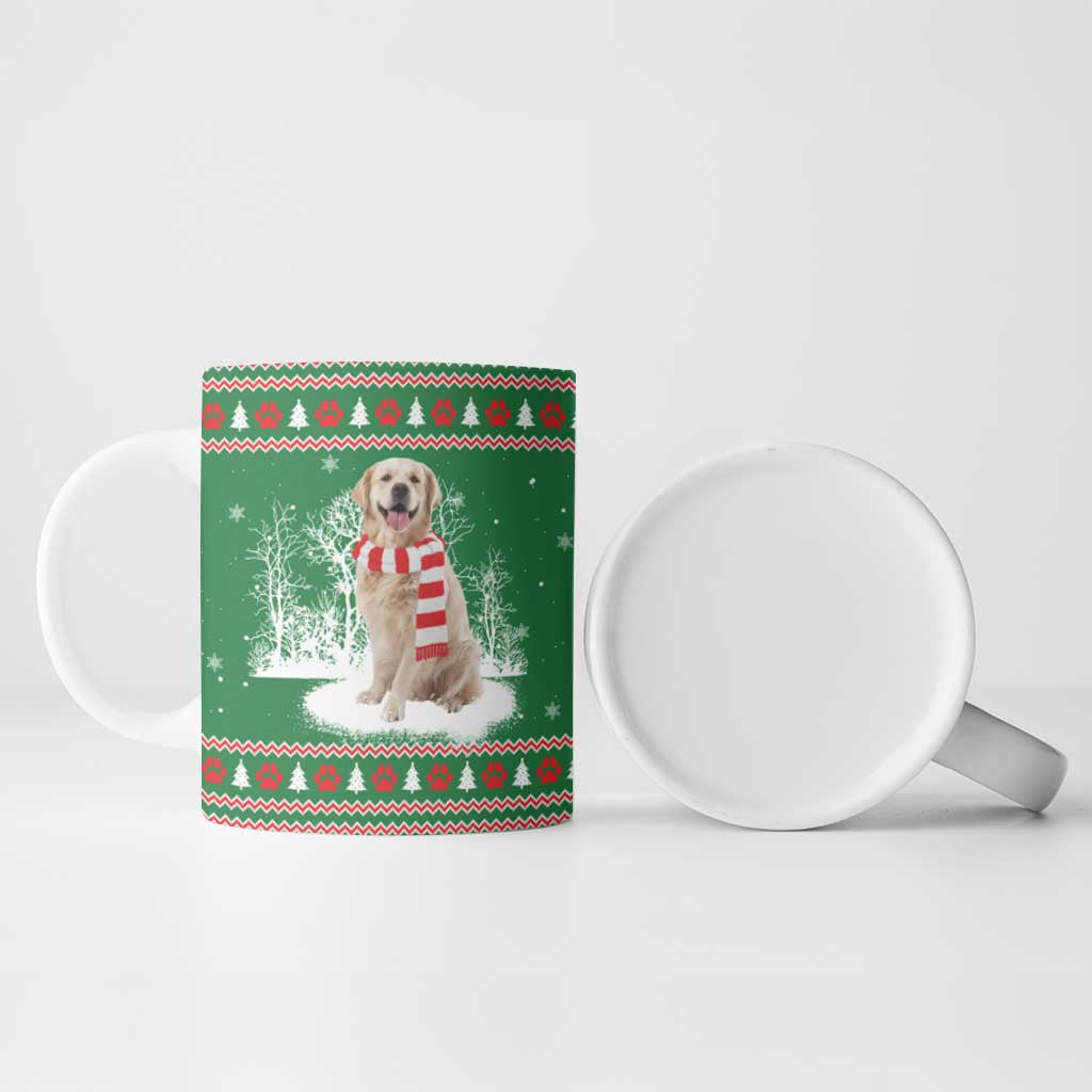 Golden Retriever Christmas Ceramic Mug with Red Scarf Snowflakes and Tree Pattern - Wonder Print Shop