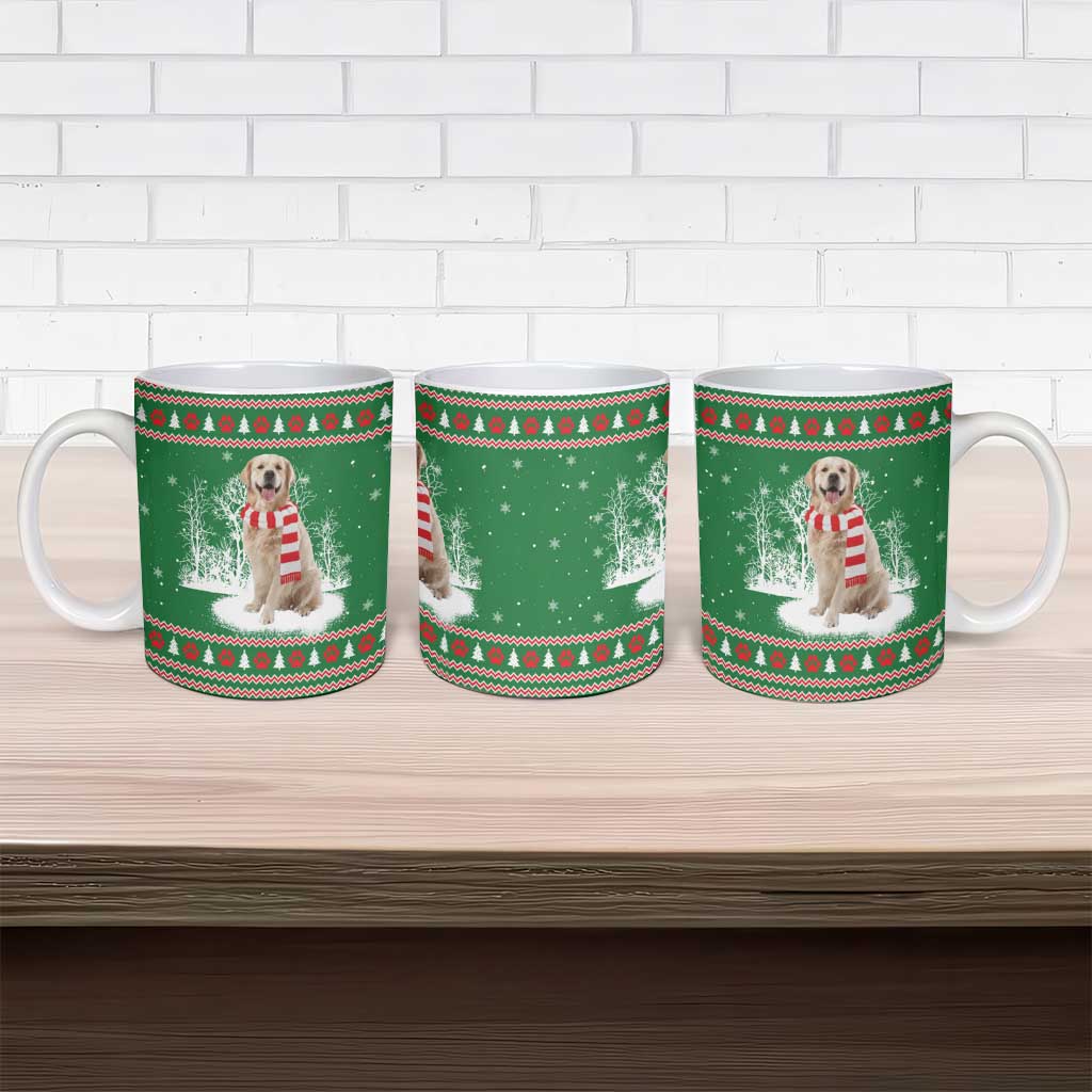 Golden Retriever Christmas Ceramic Mug with Red Scarf Snowflakes and Tree Pattern - Wonder Print Shop