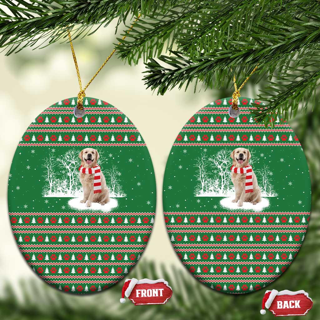 Golden Retriever Christmas Ceramic Ornament with Red Scarf Snowflakes and Tree Pattern - Wonder Print Shop