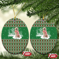 Golden Retriever Christmas Ceramic Ornament with Red Scarf Snowflakes and Tree Pattern - Wonder Print Shop