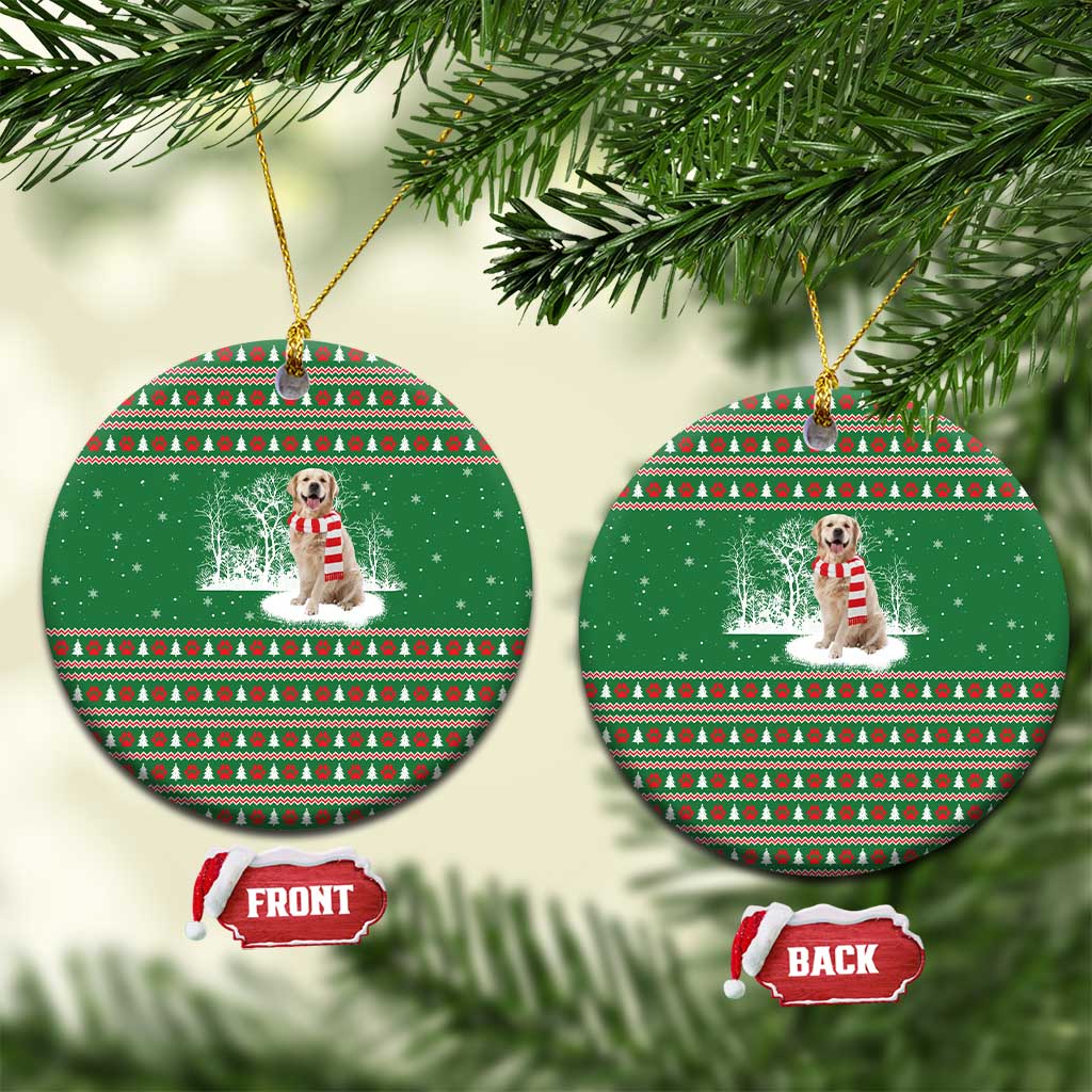 Golden Retriever Christmas Ceramic Ornament with Red Scarf Snowflakes and Tree Pattern - Wonder Print Shop