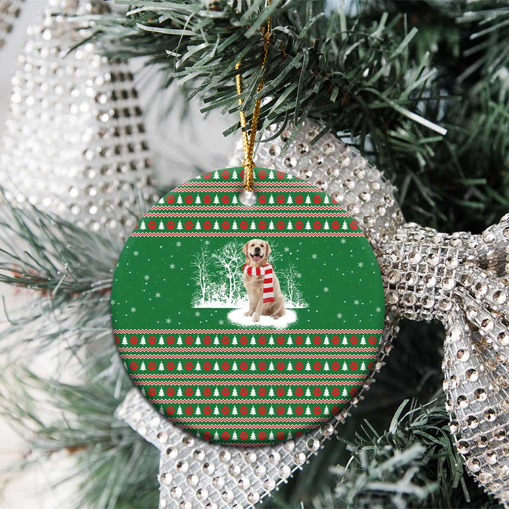 Golden Retriever Christmas Ceramic Ornament with Red Scarf Snowflakes and Tree Pattern - Wonder Print Shop