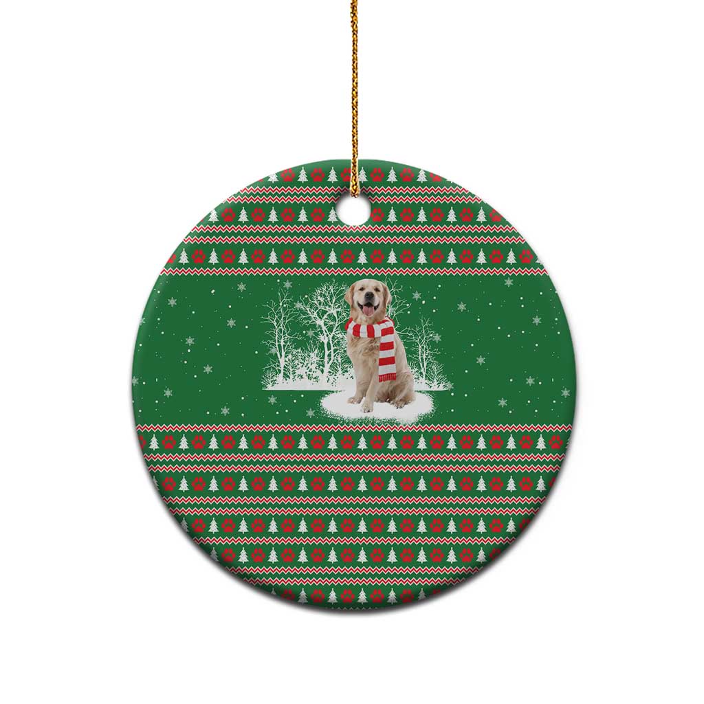 Golden Retriever Christmas Ceramic Ornament with Red Scarf Snowflakes and Tree Pattern - Wonder Print Shop