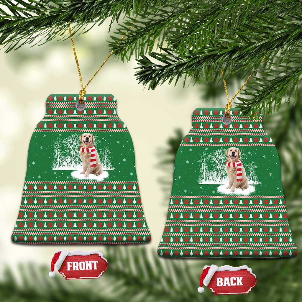 Golden Retriever Christmas Ceramic Ornament with Red Scarf Snowflakes and Tree Pattern - Wonder Print Shop