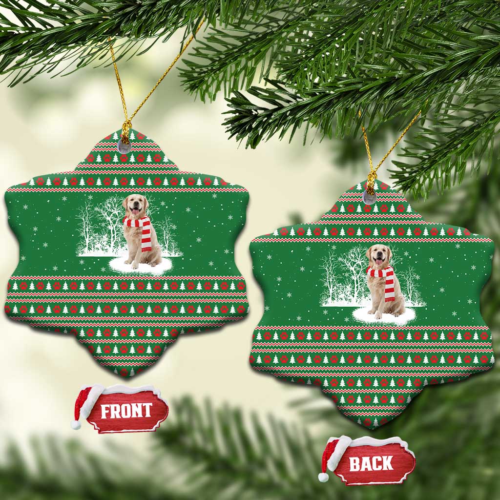 Golden Retriever Christmas Ceramic Ornament with Red Scarf Snowflakes and Tree Pattern - Wonder Print Shop