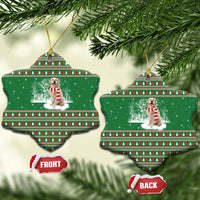 Golden Retriever Christmas Ceramic Ornament with Red Scarf Snowflakes and Tree Pattern - Wonder Print Shop