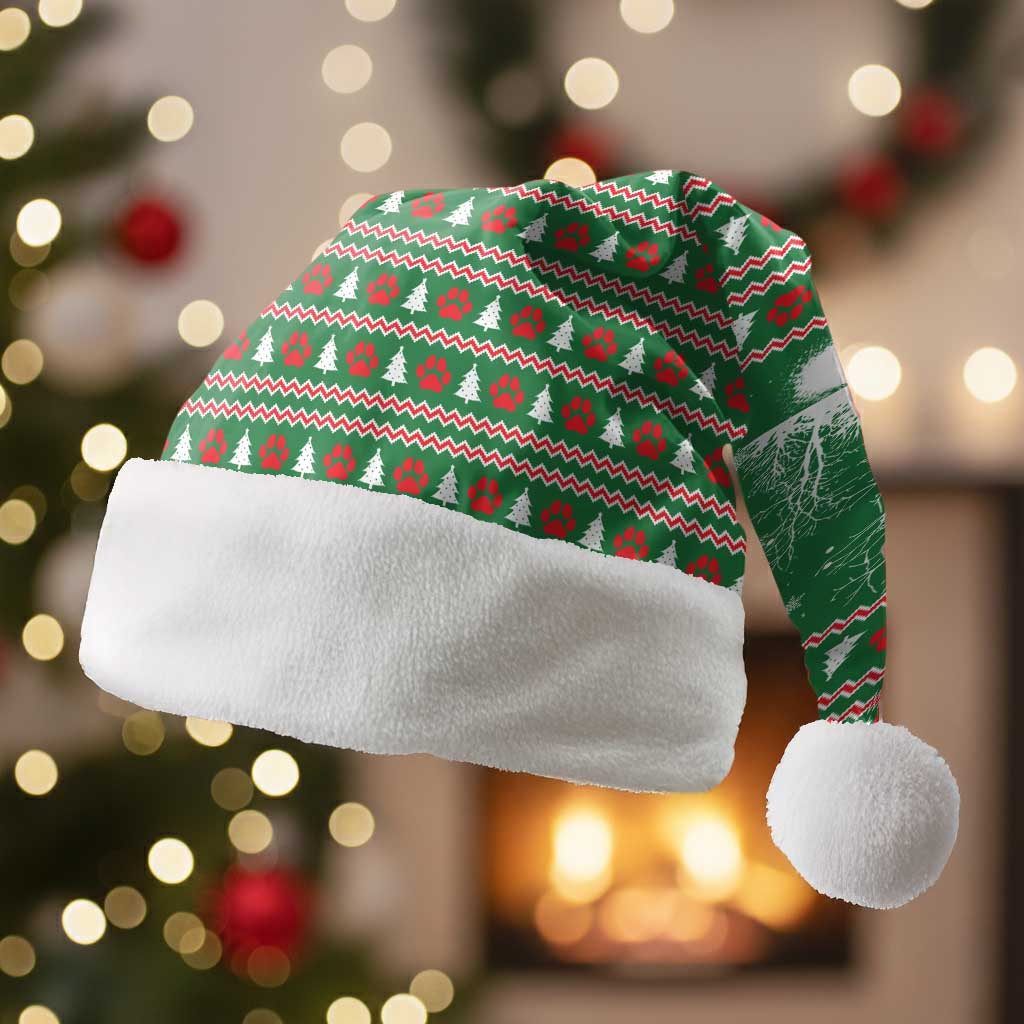 Golden Retriever Christmas Santa Hat with Red Scarf Snowflakes and Tree Pattern - Wonder Print Shop