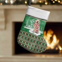 Golden Retriever Christmas Stocking with Red Scarf Snowflakes and Tree Pattern - Wonder Print Shop