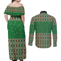 Golden Retriever Christmas Couples Matching Off Shoulder Maxi Dress and Long Sleeve Button Shirt with Red Scarf Snowflakes and Tree Pattern - Wonder Print Shop