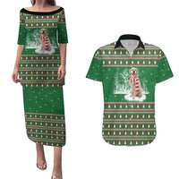 Golden Retriever Christmas Couples Matching Puletasi and Hawaiian Shirt with Red Scarf Snowflakes and Tree Pattern - Wonder Print Shop