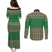 Golden Retriever Christmas Couples Matching Puletasi and Long Sleeve Button Shirt with Red Scarf Snowflakes and Tree Pattern - Wonder Print Shop