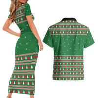 Golden Retriever Christmas Couples Matching Short Sleeve Bodycon Dress and Hawaiian Shirt with Red Scarf Snowflakes and Tree Pattern - Wonder Print Shop