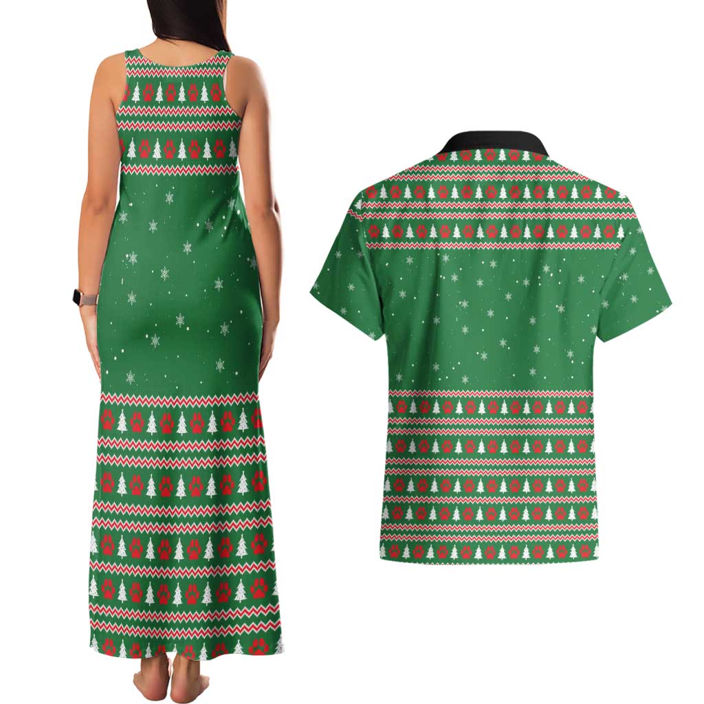 Golden Retriever Christmas Couples Matching Tank Maxi Dress and Hawaiian Shirt with Red Scarf Snowflakes and Tree Pattern - Wonder Print Shop