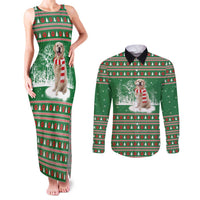 Golden Retriever Christmas Couples Matching Tank Maxi Dress and Long Sleeve Button Shirt with Red Scarf Snowflakes and Tree Pattern - undefined