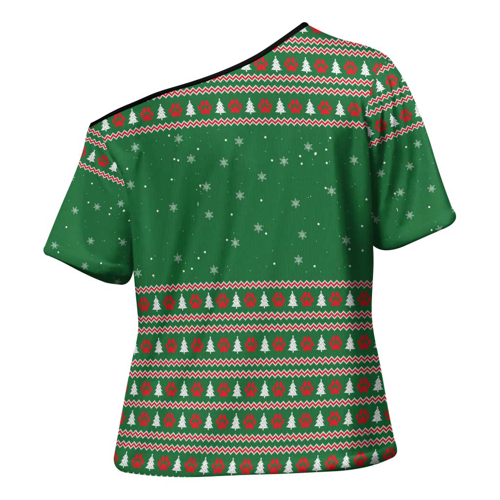 Golden Retriever Christmas Cross Shoulder Shirt with Red Scarf Snowflakes and Tree Pattern - Wonder Print Shop