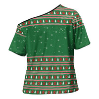 Golden Retriever Christmas Cross Shoulder Shirt with Red Scarf Snowflakes and Tree Pattern - Wonder Print Shop