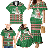 Golden Retriever Christmas Family Matching Mermaid Dress and Hawaiian Shirt with Red Scarf Snowflakes and Tree Pattern - Wonder Print Shop