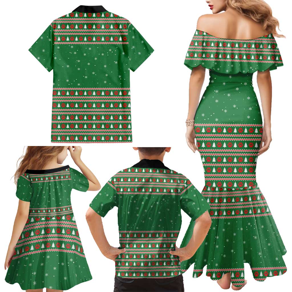 Golden Retriever Christmas Family Matching Mermaid Dress and Hawaiian Shirt with Red Scarf Snowflakes and Tree Pattern - Wonder Print Shop