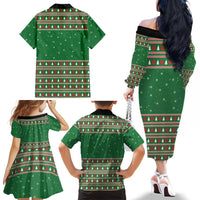 Golden Retriever Christmas Family Matching Off The Shoulder Long Sleeve Dress and Hawaiian Shirt with Red Scarf Snowflakes and Tree Pattern - Wonder Print Shop