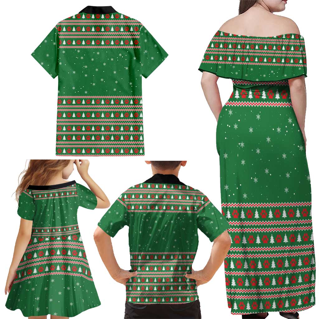 Golden Retriever Christmas Family Matching Off Shoulder Maxi Dress and Hawaiian Shirt with Red Scarf Snowflakes and Tree Pattern - Wonder Print Shop