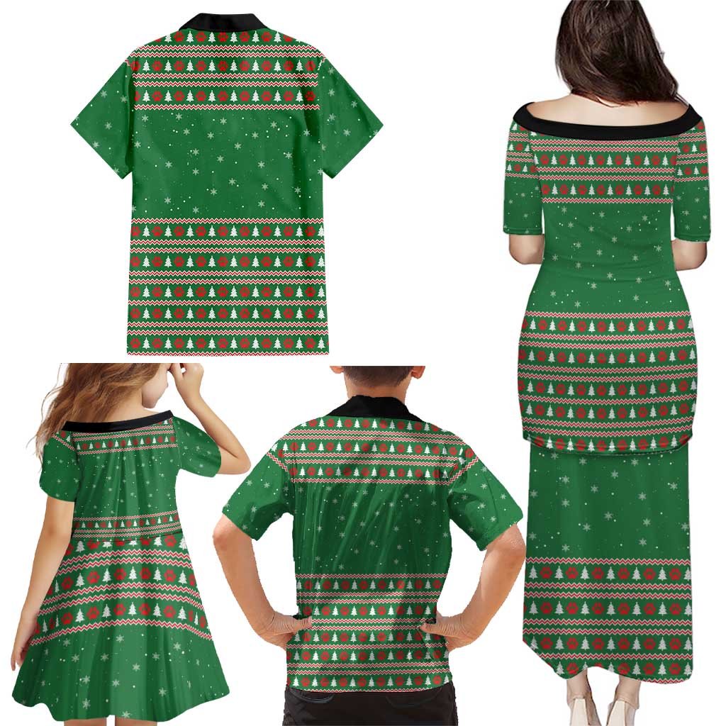 Golden Retriever Christmas Family Matching Puletasi and Hawaiian Shirt with Red Scarf Snowflakes and Tree Pattern - Wonder Print Shop