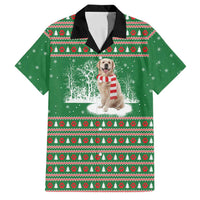 Golden Retriever Christmas Family Matching Short Sleeve Bodycon Dress and Hawaiian Shirt with Red Scarf Snowflakes and Tree Pattern - Wonder Print Shop