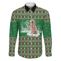 Golden Retriever Christmas Family Matching Short Sleeve Bodycon Dress and Hawaiian Shirt with Red Scarf Snowflakes and Tree Pattern - Wonder Print Shop