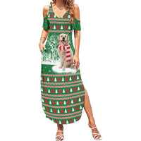 Golden Retriever Christmas Family Matching Summer Maxi Dress and Hawaiian Shirt with Red Scarf Snowflakes and Tree Pattern - Wonder Print Shop