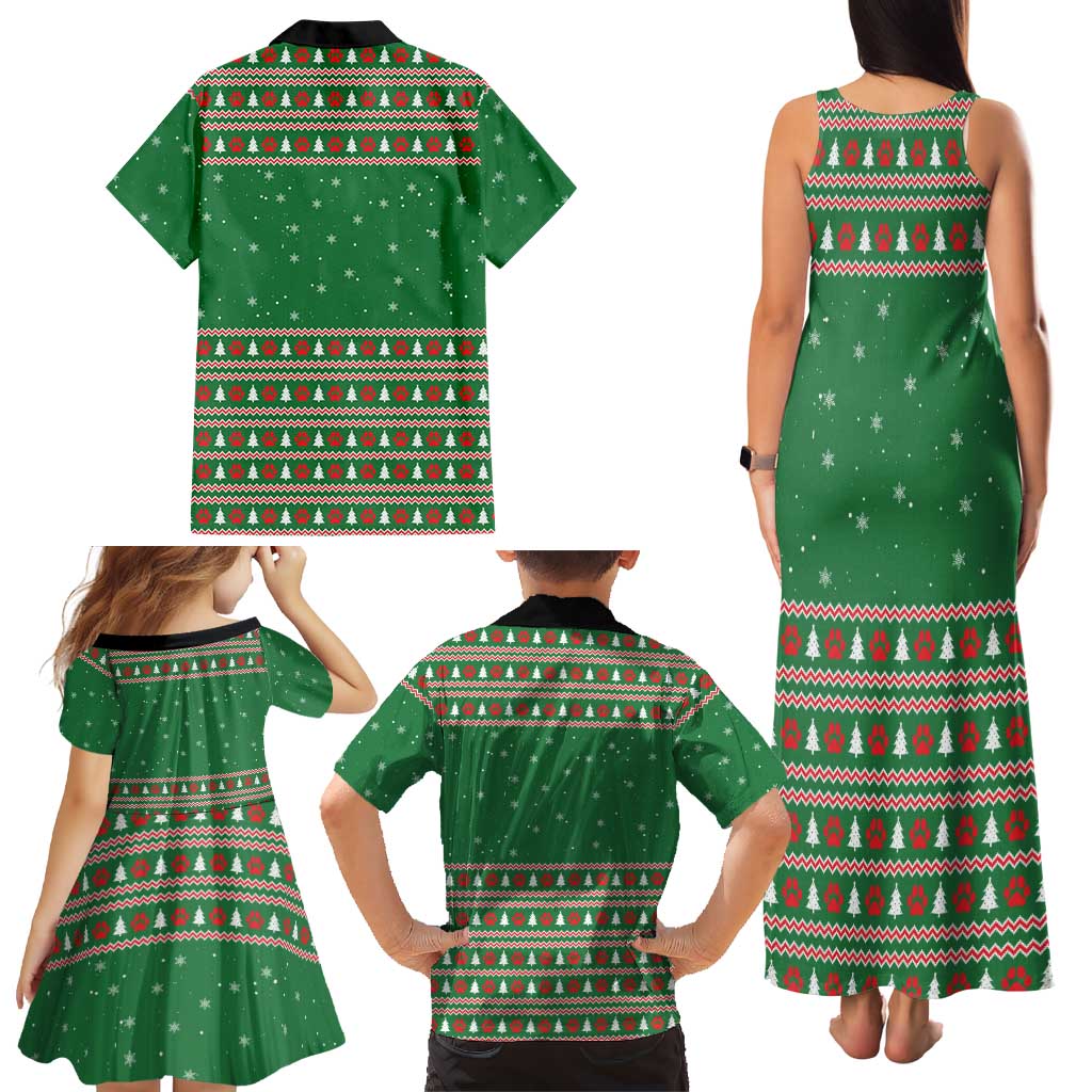 Golden Retriever Christmas Family Matching Tank Maxi Dress and Hawaiian Shirt with Red Scarf Snowflakes and Tree Pattern - Wonder Print Shop