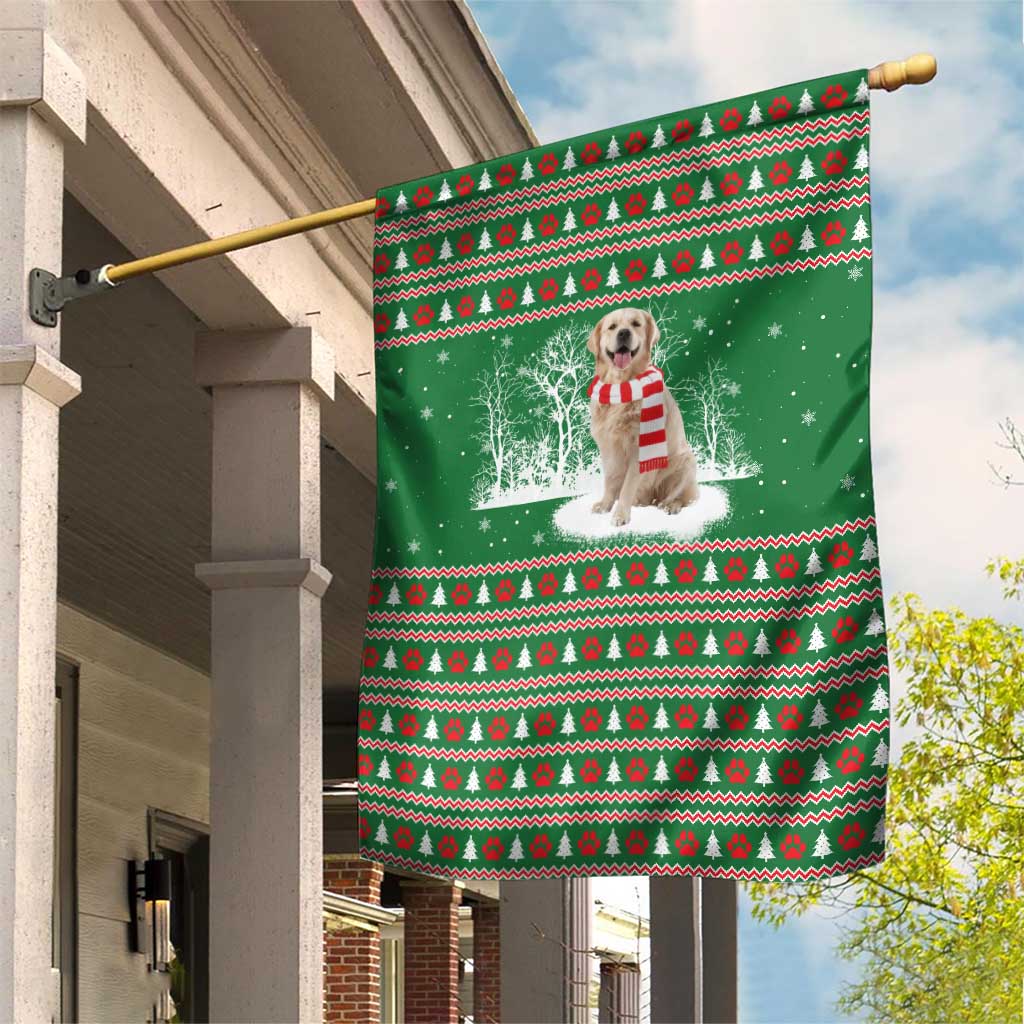 Golden Retriever Christmas Garden Flag with Red Scarf Snowflakes and Tree Pattern - Wonder Print Shop