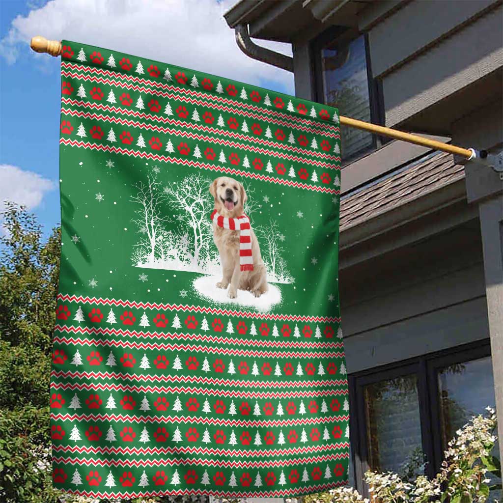 Golden Retriever Christmas Garden Flag with Red Scarf Snowflakes and Tree Pattern - Wonder Print Shop