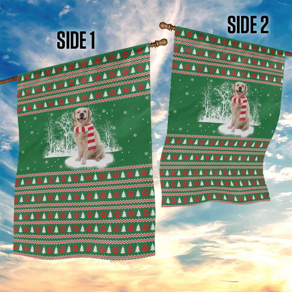 Golden Retriever Christmas Garden Flag with Red Scarf Snowflakes and Tree Pattern - Wonder Print Shop