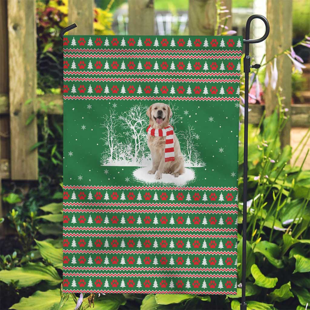 Golden Retriever Christmas Garden Flag with Red Scarf Snowflakes and Tree Pattern - Wonder Print Shop