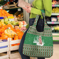 Golden Retriever Christmas Grocery Bag with Red Scarf Snowflakes and Tree Pattern - Wonder Print Shop
