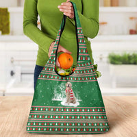 Golden Retriever Christmas Grocery Bag with Red Scarf Snowflakes and Tree Pattern - Wonder Print Shop