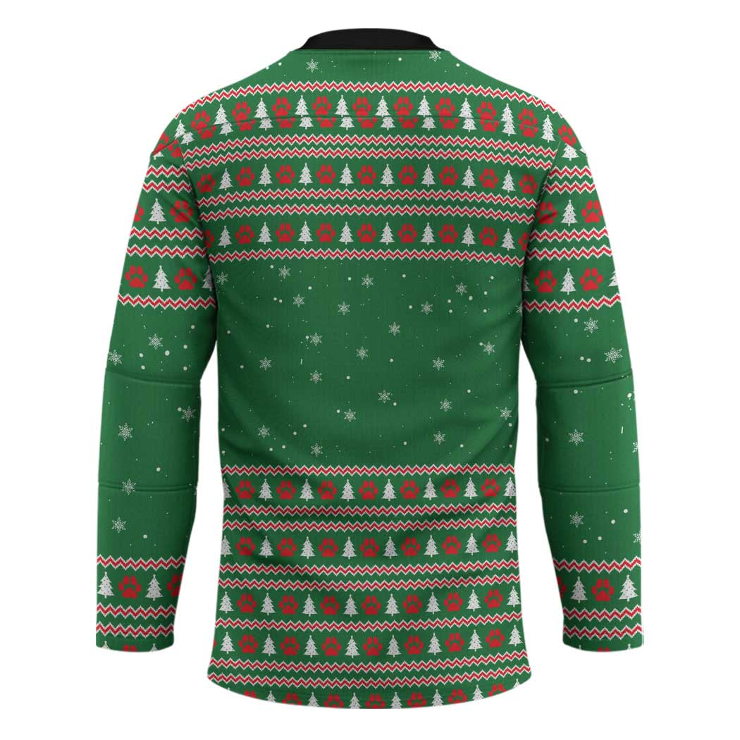 Golden Retriever Christmas Hockey Jersey with Red Scarf Snowflakes and Tree Pattern - Wonder Print Shop