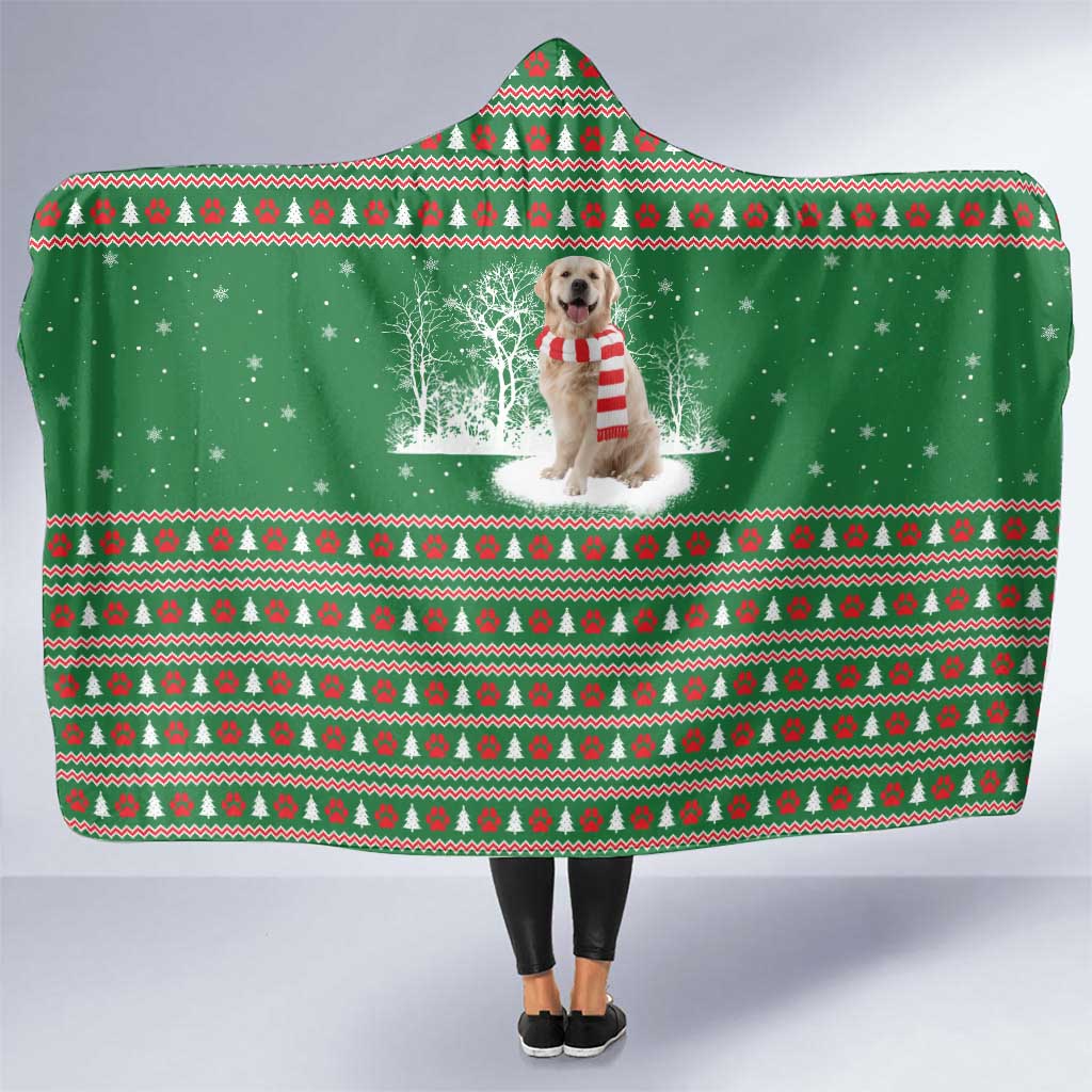 Golden Retriever Christmas Hooded Blanket with Red Scarf Snowflakes and Tree Pattern - Wonder Print Shop