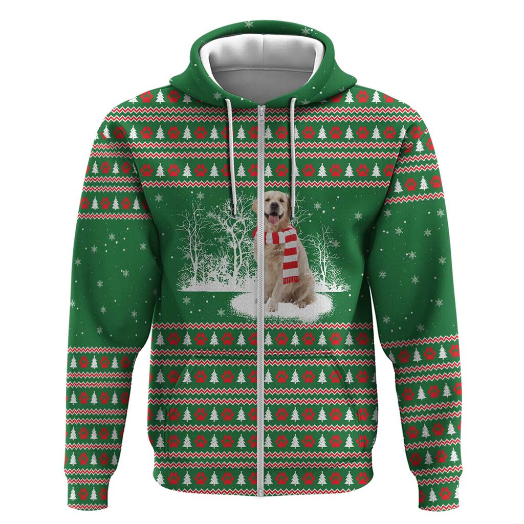 Golden Retriever Christmas Hoodie with Red Scarf Snowflakes and Tree Pattern - Wonder Print Shop