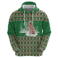 Golden Retriever Christmas Hoodie with Red Scarf Snowflakes and Tree Pattern - Wonder Print Shop